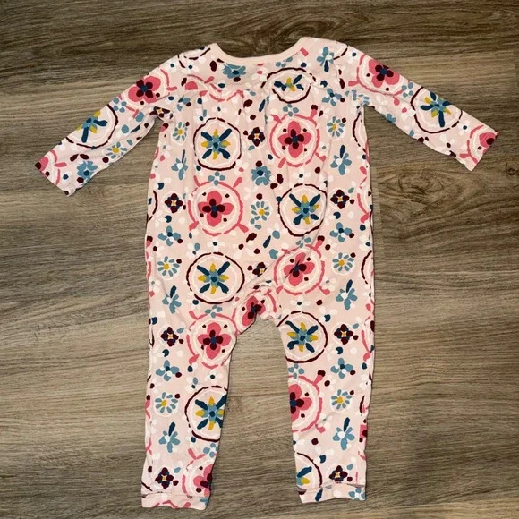 Tea Collection Baby Girl Floral Romper 12 18M Pink Snap Long Sleeve - Picture 4 of 4